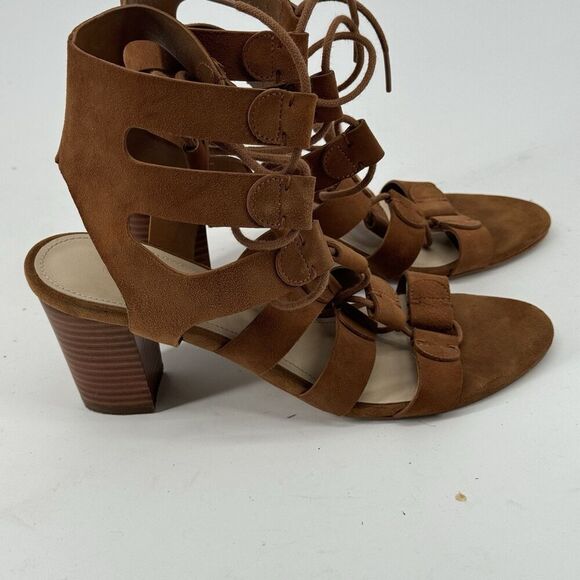 Marc Fisher Suede Lace-up Block Heel Sandals: Paradox Cognac Size 7.5 - Picture 1 of 8